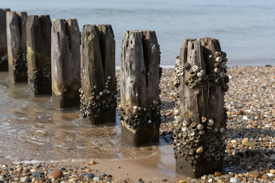 Weathered Wooden Groynes on Rottingdean Pebble Beach