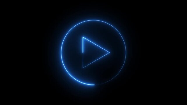 Video, audio neon play button icon glowing play button animation. Motion graphics of play button concept