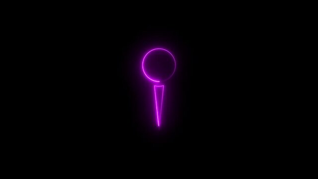 Abstract location glowing neon icon fast tracking map pin icon animation on black background. Neon blue glowing map pin icon on black background, location symbol, navigation concept..