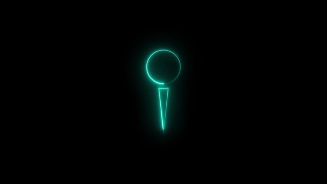 Abstract location glowing neon icon fast tracking map pin icon animation on black background. Neon blue glowing map pin icon on black background, location symbol, navigation concept..