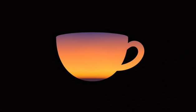 Gradient coffee cup, sunset cup, orange purple vector, tea cup icon