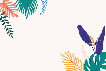 Tropical colorful summer leaf border, beige design © Rawpixel.com