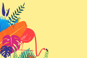 Colorful tropical leaf bird background, yellow design © Rawpixel.com