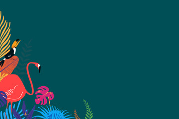 Colorful tropical flamingo bird background, green design © Rawpixel.com