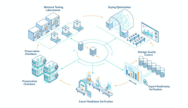 Industrial quality control laboratory showcasing moisture testing and export readiness verification process.