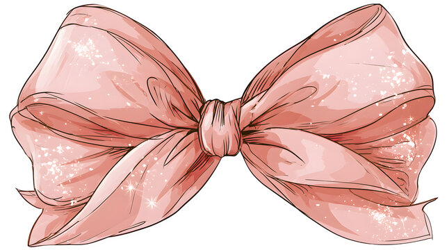 Festive pink fabric bow with glitter for celebration design isolated on transparent background