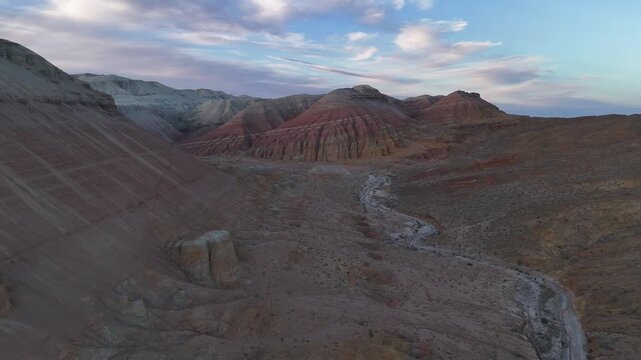 Aerial shot of Aktau Mountains, Altyn Emel National Park, Kazakhstan