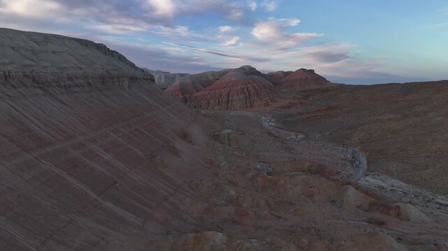 Aerial shot of Aktau Mountains, Altyn Emel National Park, Kazakhstan