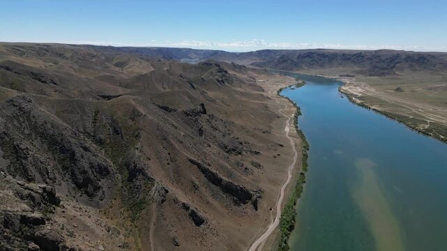 Aerial view of Tamgaly Tas next to the Ile River, Kazakhstan