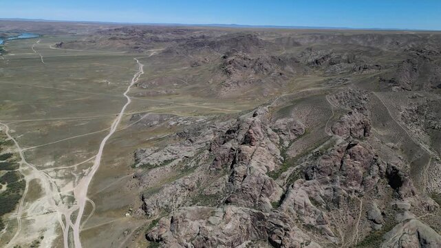 Aerial view of Tamgaly Tas rock formations, Kazakhstan