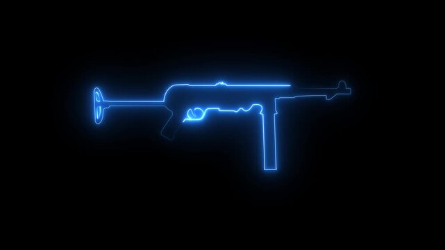 Animated neon glowing MP40 gun on black background