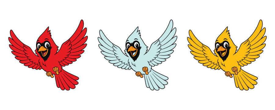 Flying Cartoon Bird Collection Colorful Vector Illustration Set