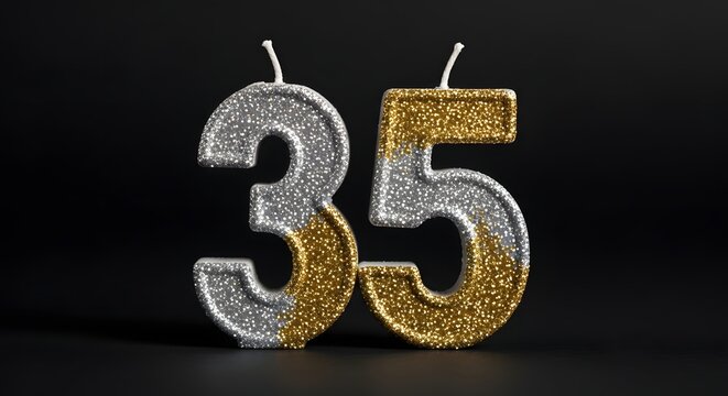 Birthday candles in glittery silver and gold for 35th birthday c