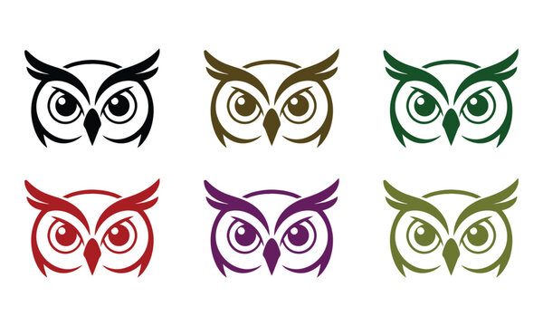 Colorful owl head icon set for branding and graphic design projects