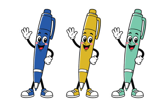 Friendly mascot pen character set for education and office design