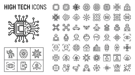 Fototapeta premium Set of high tech icons, artificial intelligence, robotics, digital technology, vector