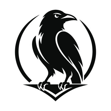 Bold black raven silhouette inside a circular emblem frame vector