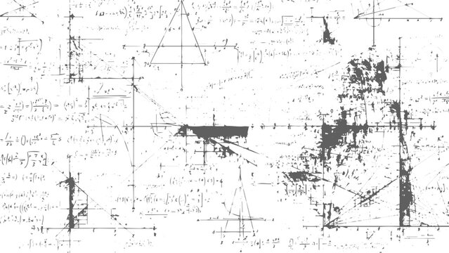 Mathematics Formula Background with Handwritten Equations, Graphs and Geometric Diagrams on White Paper Vector.