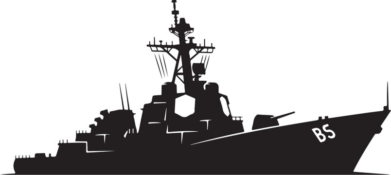 Warship, naval vessel, military ship, destroyer silhouette, B5