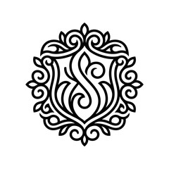Fototapeta premium Circular floral monogram with stylized letter S design.