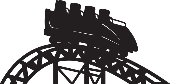 Rollercoaster, amusement park ride, thrill attraction, black silhouette, vector graphic