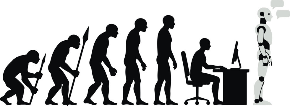 Evolution of humans from primitive to modern with robot