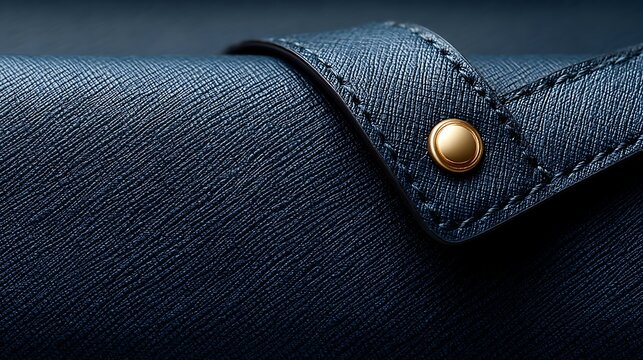 Close-Up of Dark Blue Textured Fabric with Golden Snap, Emphasizing Style and Detail in Fashion Accessories