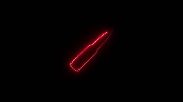 Animated neon glowing rifle bullet on black background