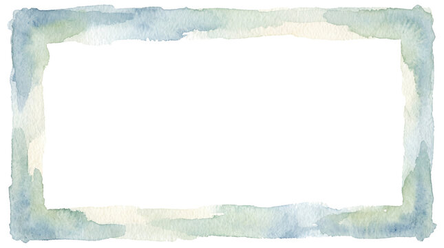 Soft watercolor border with blue and green hues on white background.