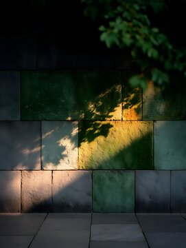 Serene Wall with Shadow Patterns and Natural Light Reflection in Calm Outdoor Space