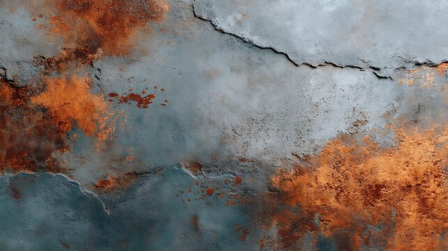 Abstract Background with Textured Wall Showing Rust and Corrosion Against a Blue-Gray Base Color