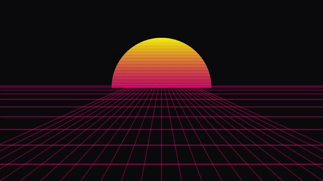 Retro Synthwave Sunset Grid - 4K Vaporwave Psychedelic Loop