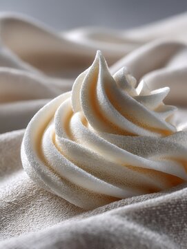 Creamy Whipped Dessert Topping on Soft Fabric with Elegant Swirls and Smooth Texture Close-Up