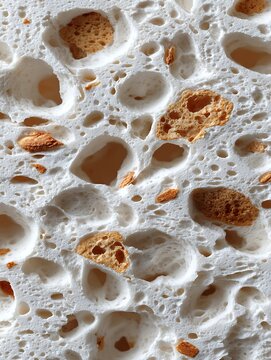 Detailed Close-Up of Honeycomb Structure with Textured Surface and Air Bubbles Visible in White Background