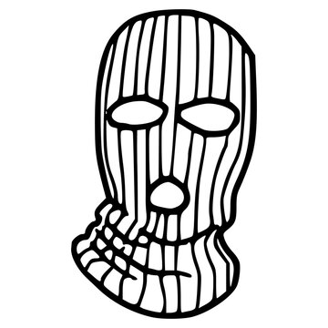 urban streetwear fashion concept outline drawing of ski mask for clothing brand logo