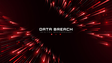 Abstract Red Background Shows Cyber Security Data Breach Alert Revealing Fast Red Neon Glow Particle Line Motion Design Inside Data Digital Web Server System. © witsanu