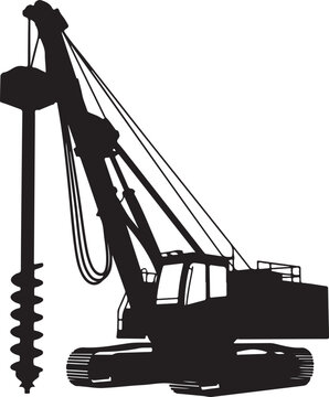 Crane piler driving large steel pile into ground
