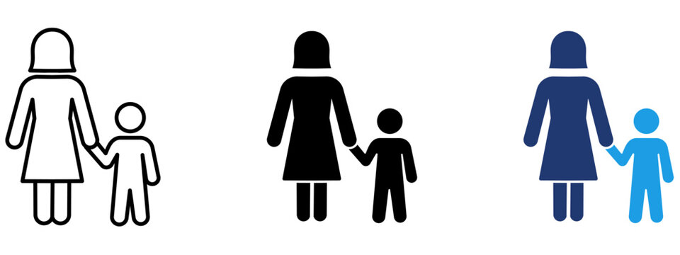 Single Mother and Child Icon Collection. Containing Motherhood, Parenting, Family Bond, Care, and Childhood Icons.