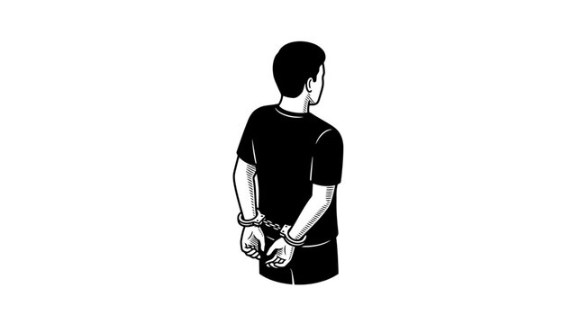 Illustration of a man arrested with hands handcuffed behind back