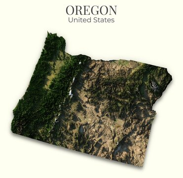 Oregon shaded relief map, 3D terrain map illustration of Oregon, United States, hillshaded physical geography.