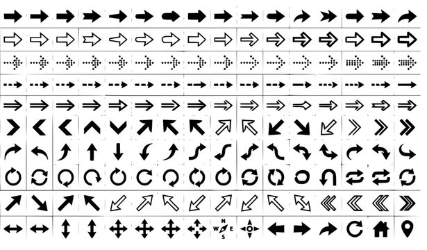 Comprehensive Directional Arrow Icon Set Solid Outline Dotted and Multi Line Vector Illustration