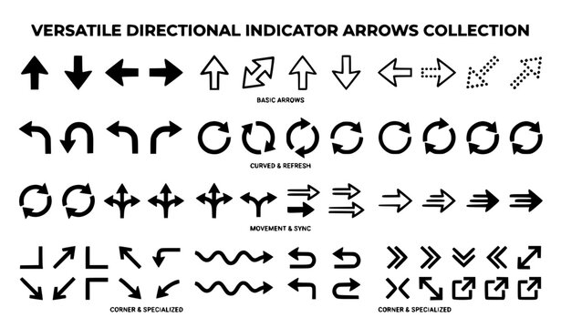 Professional Arrow Indicator Collection Direction Icons with Solid and Outline Styles Vector