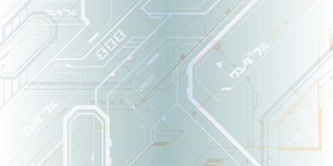 WHITE FUTURISTIC TECH BACKGROUND, WONDERFUL KATAKANA ANIME MECHA THEME © Kornelius