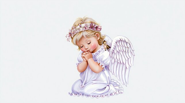Continuous Learning Begins Early with Innocent Curiosity and Focused Devotion in a Dreamy Angelic Scene