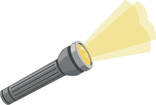 Flat vector flashlight with light beam illustration, modern simple pocket torch icon for camping or emergency branding
