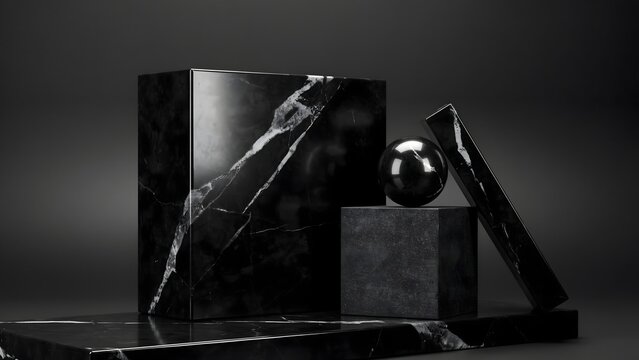 Interlocking black marble blocks in dark studio &ndash; Perfect for legal services branding, executive leadership programs, or strong tech themes.