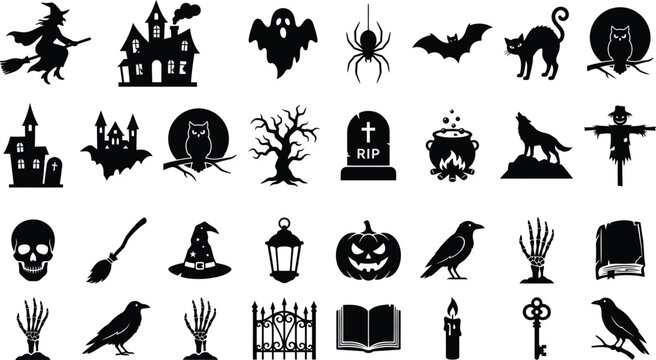 halloween silhouette set vector graphic element isolated on white background