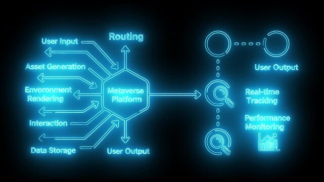 Glowing blue flowchart diagram of a Middleware Platform with various interconnected nodes on a dark background.