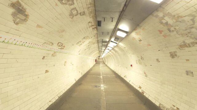 London,UK - May 11, 2026: Greenwich Foot Tunnel running beneath the river Thames