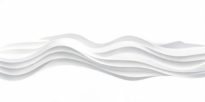 This image features smooth, layered white abstract wave forms arranged in a flowing pattern against a plain white background, creating a clean minimalist visual design.